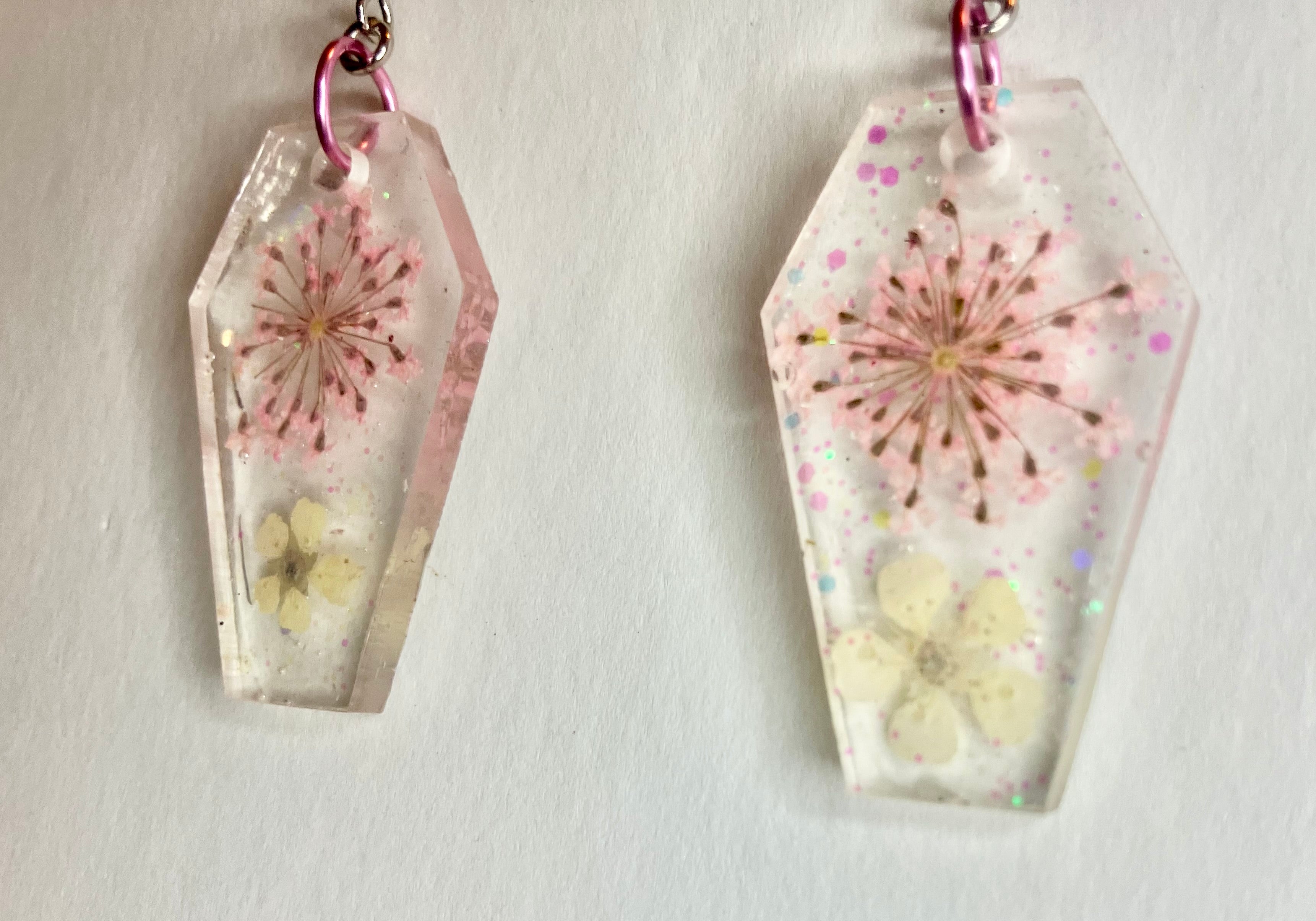 Holographic coffin resin earrings