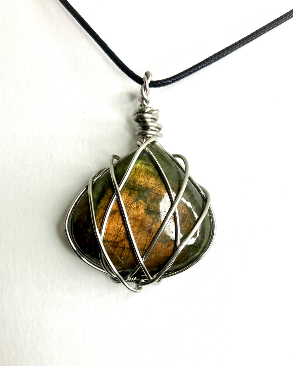 Wire wrapped stones and crystals with stainless steel wire