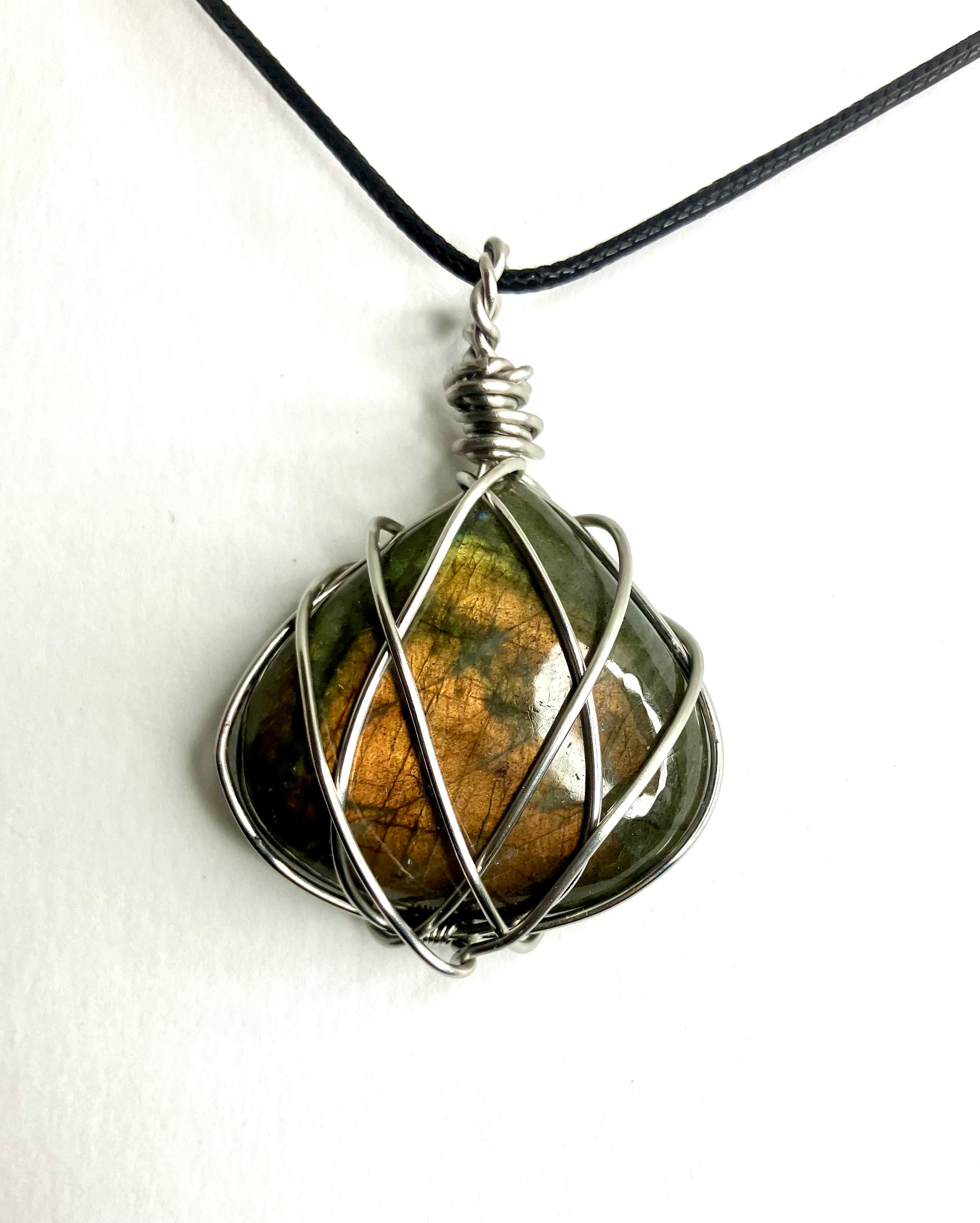 Wire wrapped stones and crystals with stainless steel wire