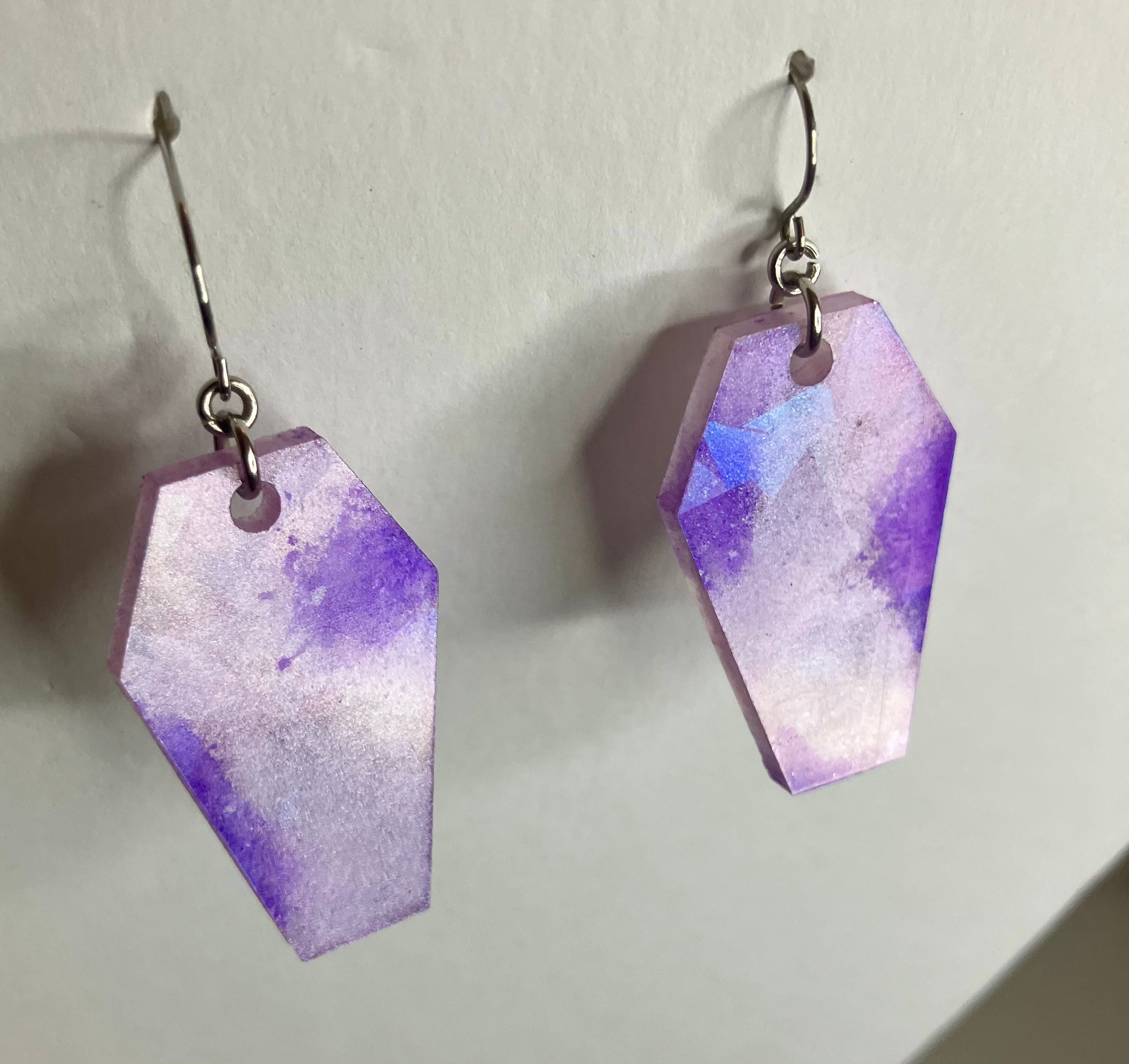 Holographic coffin resin earrings