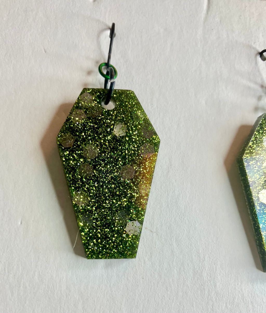 Holographic coffin resin earrings