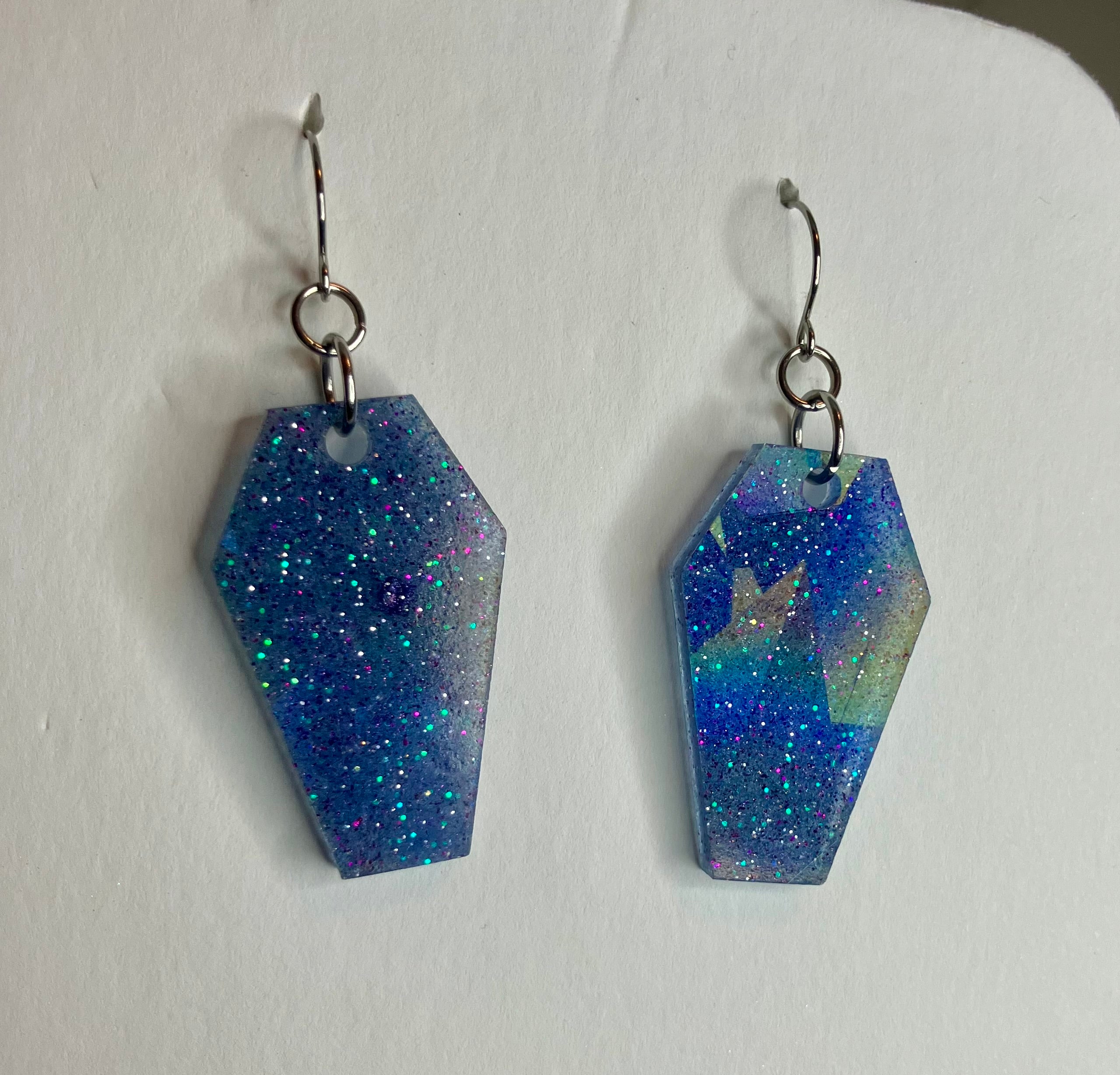 Holographic coffin resin earrings
