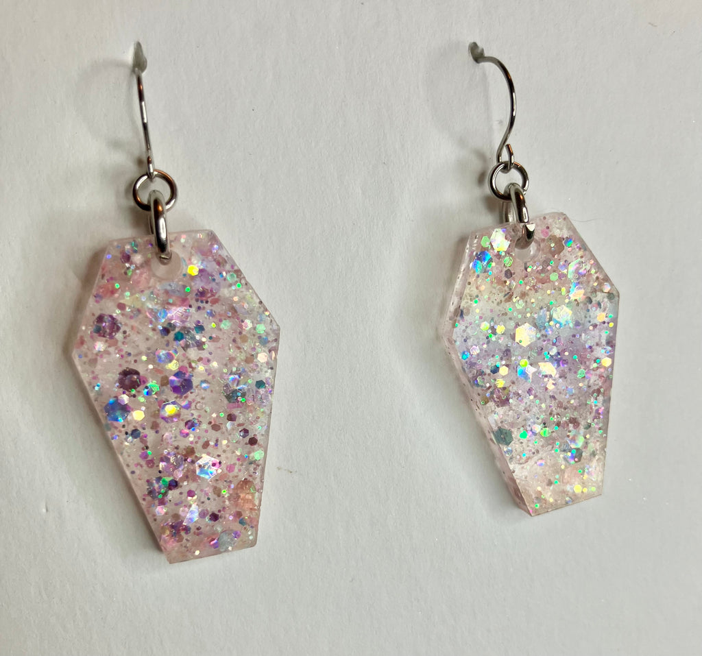 Holographic coffin resin earrings